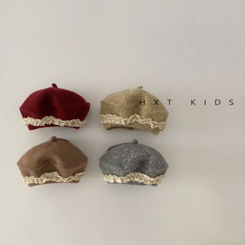 贝雷帽春秋针织韩版甜美蕾丝边