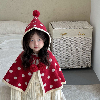 针织披肩帽秋冬可爱波点韩版保暖