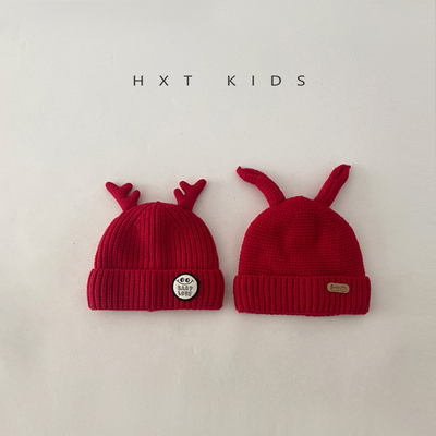 针织毛线帽帽子红色棉布内里