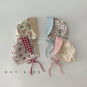 婴儿宫廷帽春秋季 双面设计系带防晒帽6个月小月龄宝宝遮阳帽子秋8