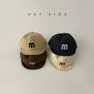 儿童软檐鸭舌帽春秋M字母刺绣洋气短檐遮阳帽子婴儿宝宝棒球帽夏