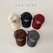 儿童鸭舌帽秋天小字母刺绣洋气软顶湾檐帽子ins夏季 宝宝棒球帽潮