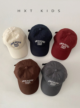 儿童鸭舌帽秋天小字母刺绣洋气软顶湾檐帽子ins夏季宝宝棒球帽潮