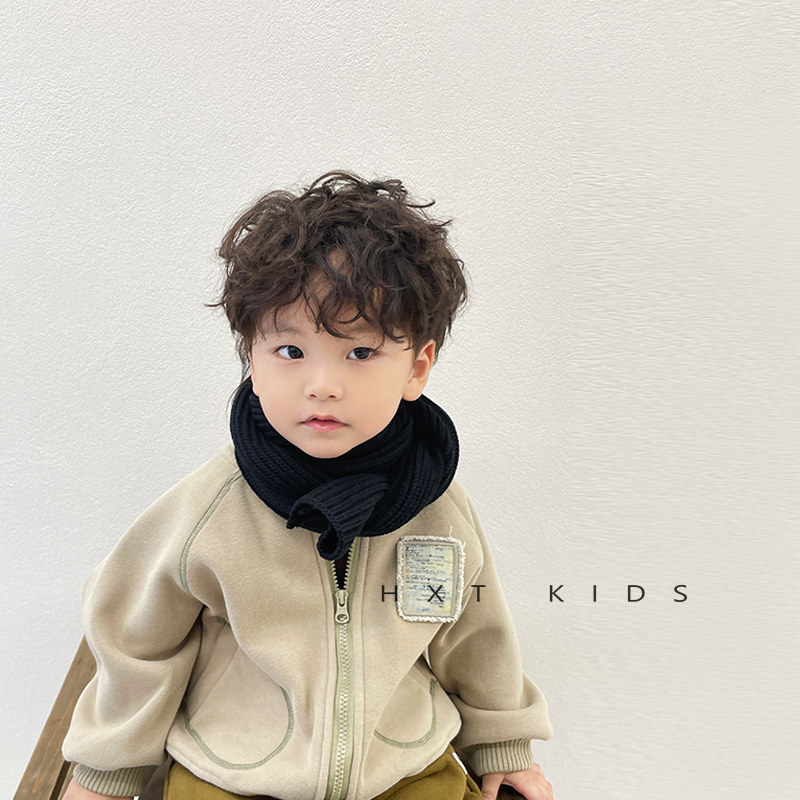 INS 한국어 간단하고 다재다능한 어린이 스카프 소년 솔리드 블랙 니트 스카프 가을 겨울  ??따뜻한 트렌드