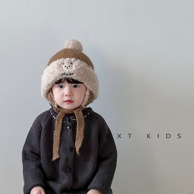 针织棉布内里小熊刺绣护耳保暖