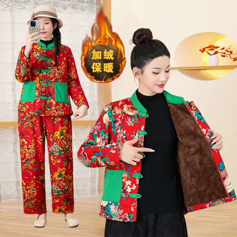 东北大花外套加绒加厚广场舞打鼓