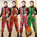 东北大花加绒马甲套装 一体绒广场舞民族扭秧歌年会马夹加厚演出服