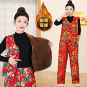 东北大花马甲套装 加绒厚马夹新款 打鼓网红广场舞坎肩演出服民族风
