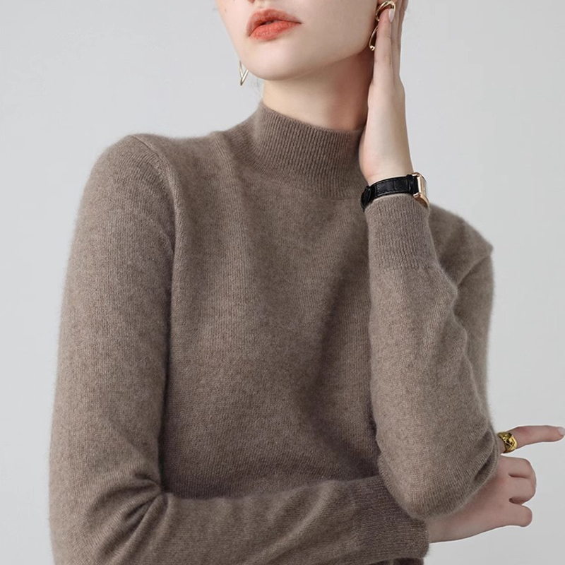 鄂尔多斯市新款高档羊绒衫女半高领秋冬套头毛衣内搭羊毛衫打底衫