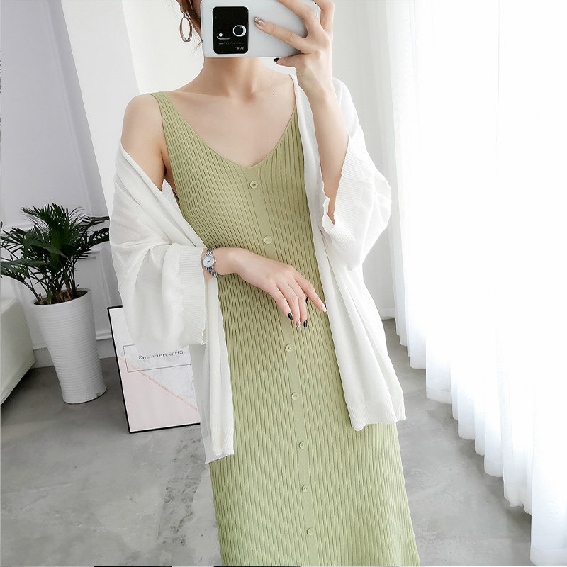 여성용 자외선 차단 의류 얇고 다용도 루즈하고 슬림한 아이스 실크 니트 가디건 한국식 게으른 스타일 숄 쇼트 코트