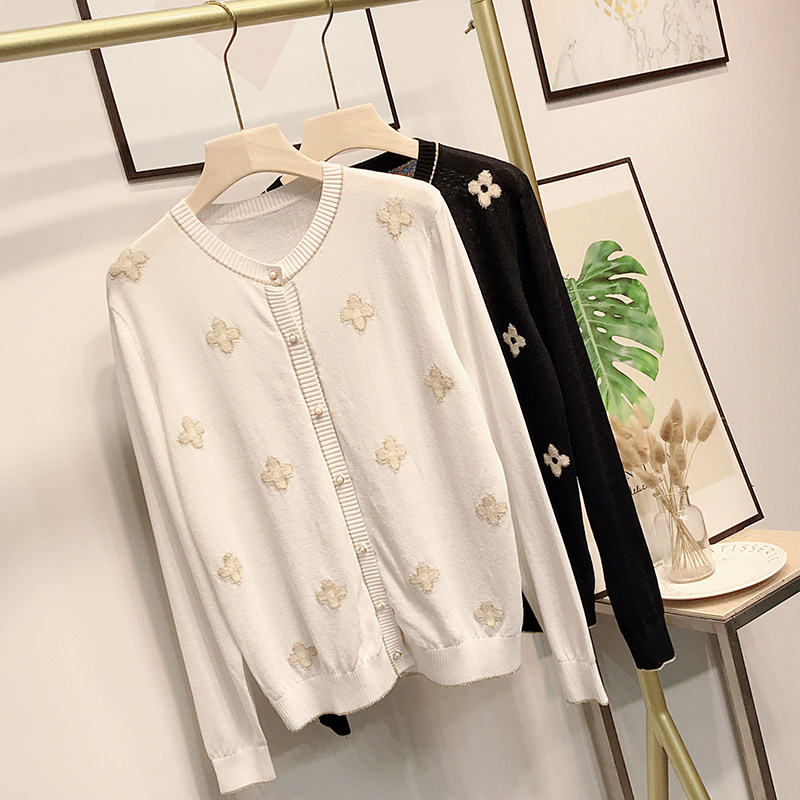 여성을위한 여름 새로운 얇은 꽃 얼음 실크 니트 카디건 재킷 짧은 간단한 수 놓은 느슨한 에어컨 태양 보호 의류