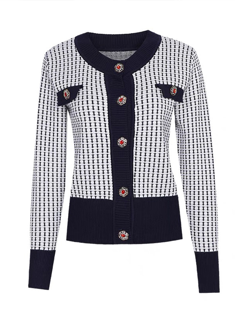 AUTUMN AND WINTER RETRO HOUNDSTOOTH CONTRAST KNIT SLOUCHY SWEATER CARDIGAN WOMENS WEAR LOOSE SHORT SMALL FRAGRANCE JACKET