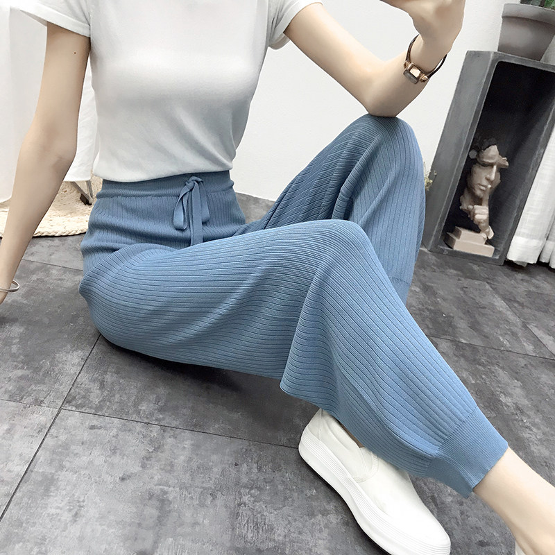 DIELAN 니트 하렘 바지 여성 루즈 캐주얼 레이스 업 당근 바지 2024 봄 신작 하이 웨이스트 와이드 레그 한국 스타일 바지