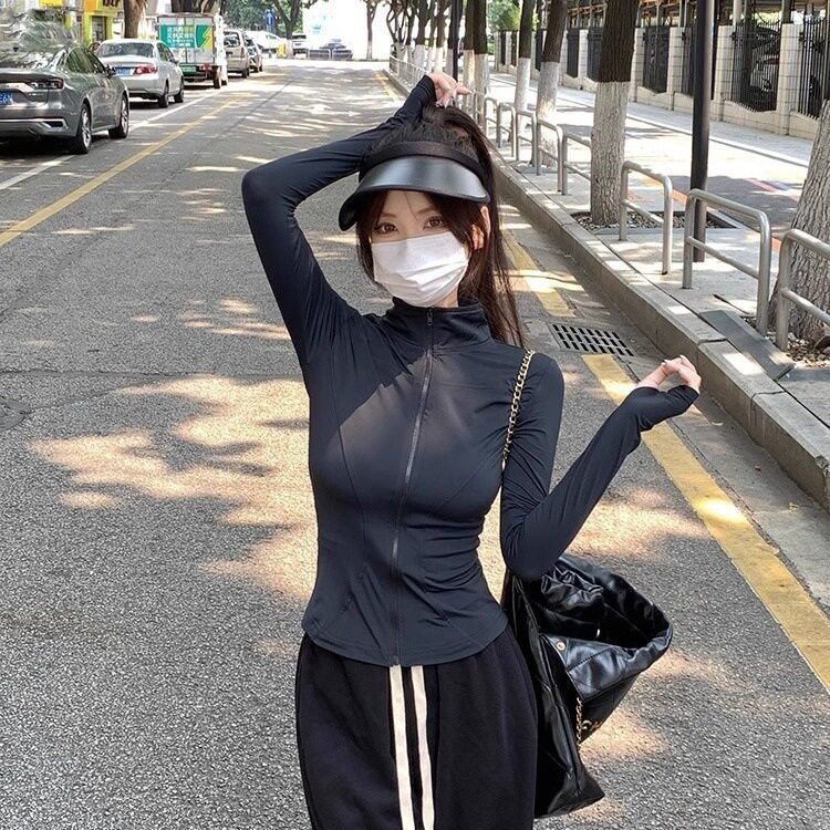 防晒衣女紧身瑜伽短款冰