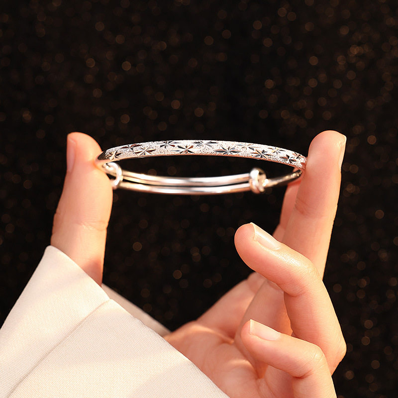 S999纯银满天星手镯手环轻奢小众精致古法足银实心镯子送妈妈女士