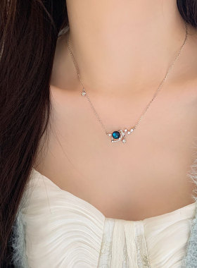 蓝色梦幻琉璃星球项链星星锆石