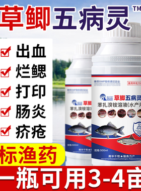 草鱼鲫鱼五病灵水产养殖鱼防治爆发性出血烂鳃药赤皮打印腐皮烂身