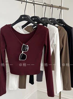 V领带垫肩修身长袖打底衫上衣女