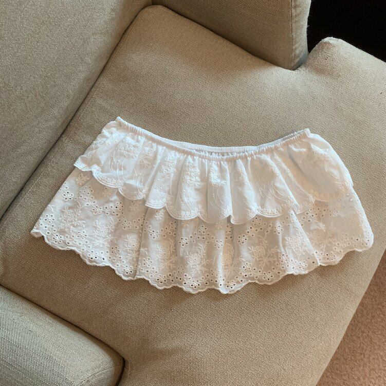 白色镂空刺绣蕾丝屁帘半身裙女春季新款芭蕾风松紧腰显瘦a字短裙