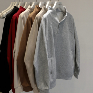 大码中性风秋季女装新款半开领卫衣宽松休闲百搭简约纯色外套上衣