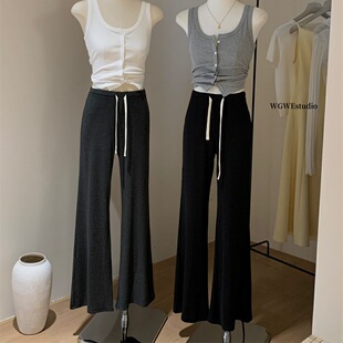 子 春夏韩系简约通勤百搭抽绳弹力休闲裤 气质慵懒风垂感微喇裤 女装