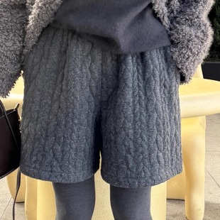 十三行韩系麻花短裤冬季新款外穿宽松显瘦休闲阔腿短裤靴裤打底裤