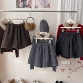 日韩系复古夹棉羊毛针织麻花短裤 女2025秋冬外穿百搭阔腿a字靴裤