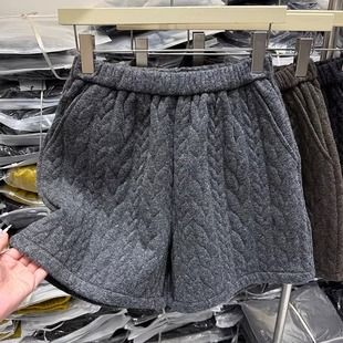 高腰加厚显瘦靴裤 新款 潮 女2025冬季 韩系复古麻花时髦五分休闲短裤