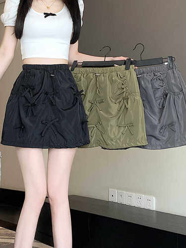 蝴蝶结工装花苞裙a字短裙半身裙