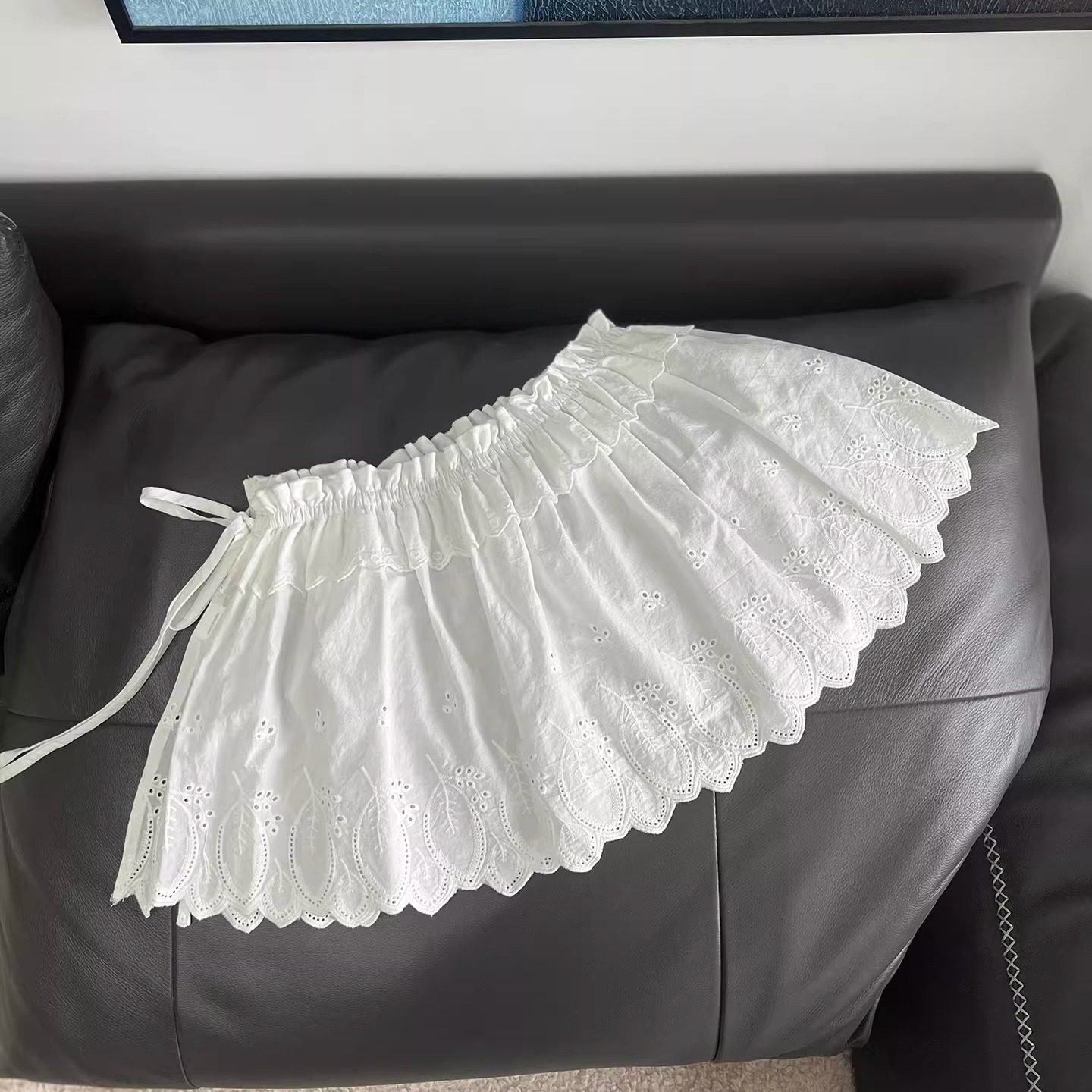 甜美森系侧边系带棉布刺绣叠穿高级感屁帘女百搭配半身裙子围裙帘