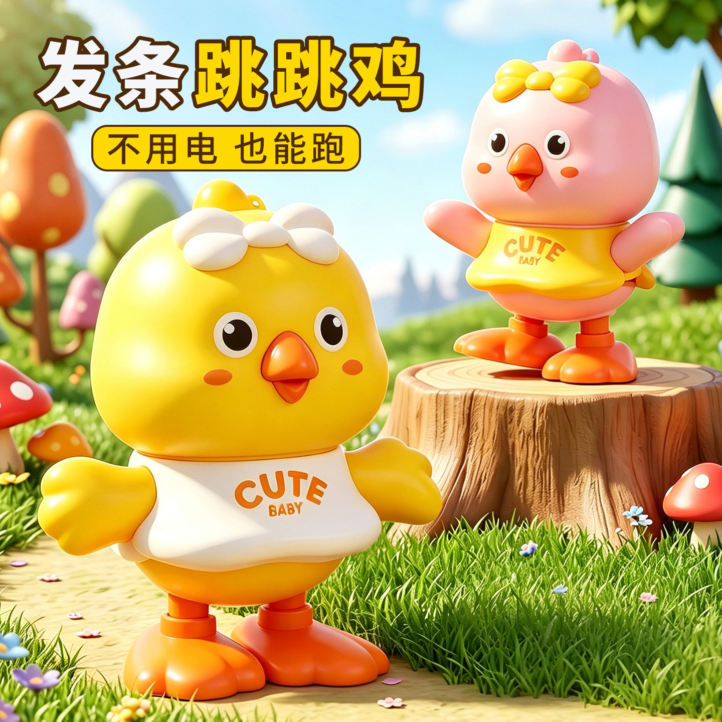 发条小鸡婴儿爬行引导儿童学爬玩具宝宝开发智力练抬头上弦跳跳鸡