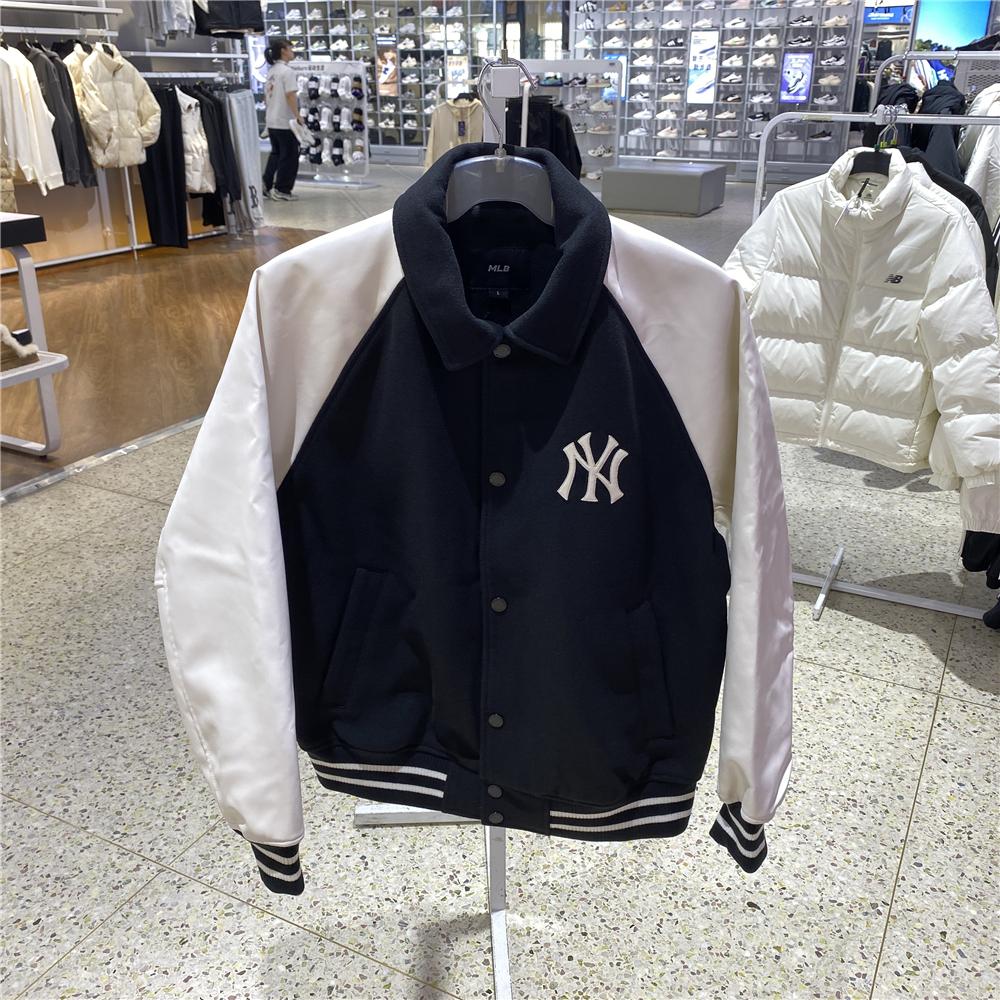 国内MLB专柜2024秋冬男女老花大标休闲夹棉棒球服外套3AJPM1146