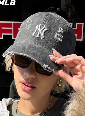 MLB正品男女情侣logo个性磨破做旧时尚潮牌棒球帽新款3ACPVV34N