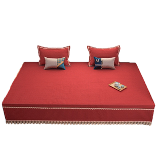 榻榻米床盖高级红色现代简约踏踏米纯棉炕垫农村土炕超大床单4米