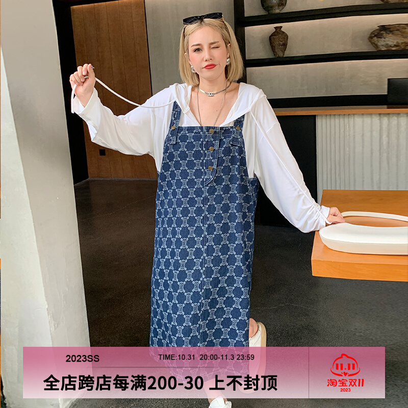 媛子大码背带裙套装休闲时尚简约日系小众设计感胖mm减龄学院风秋
