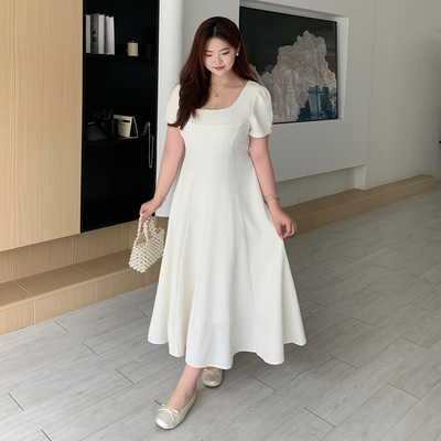媛子家大码夏季A字裙8片式立裁设计感显瘦宴会气质200斤连衣裙女
