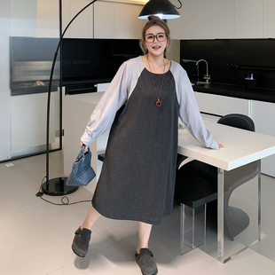 【年末6折】媛子家大码秋季新款胖mm宽松通勤遮肉显瘦拼接连衣裙