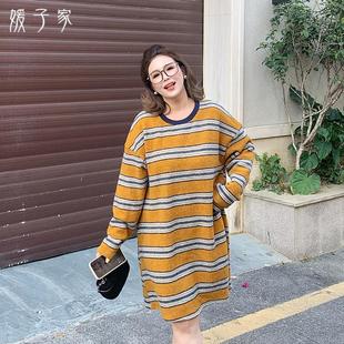 【5折清仓】媛子家大码女装秋季2025减龄宽松显瘦条纹针织连衣裙