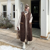 年末7折 媛子家大码 冬季 宽松百搭加绒马甲豹纹摇粒绒厚款 外套