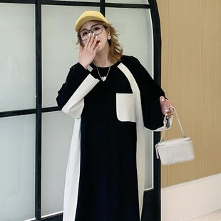 【5折清仓】媛子家大码秋季黑白撞色卫衣裙胖mm通勤宽松连衣裙女
