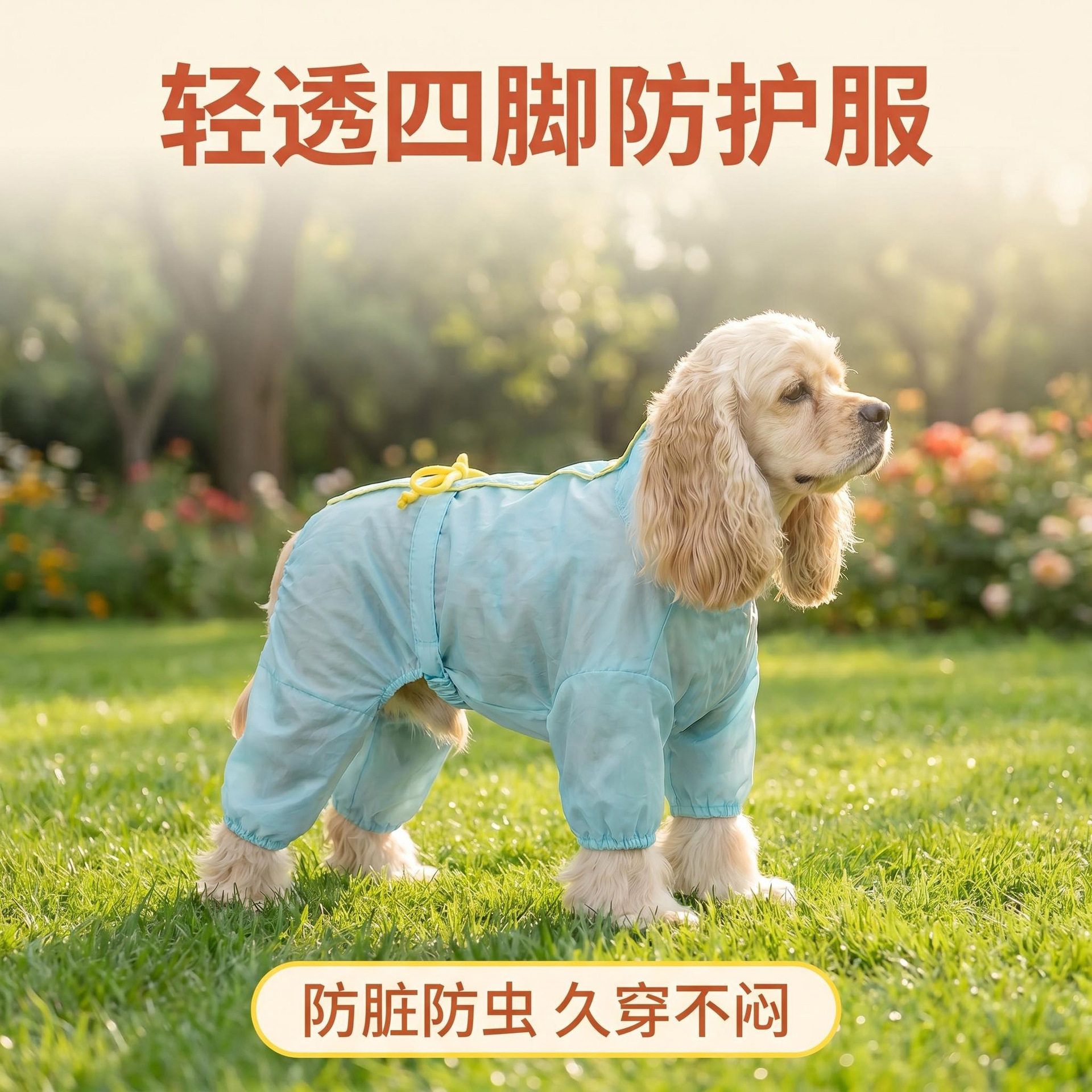 长毛狗狗户外防护服中大型犬美卡可卡布四季护毛皮肤衣防脏四脚裤图片