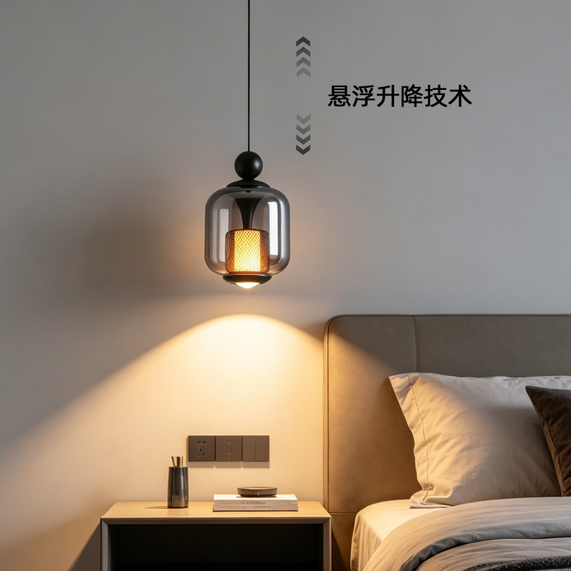 意式轻奢吊灯卧室床头灯现代简约餐桌吧台玄关灯可升降玻璃小吊灯