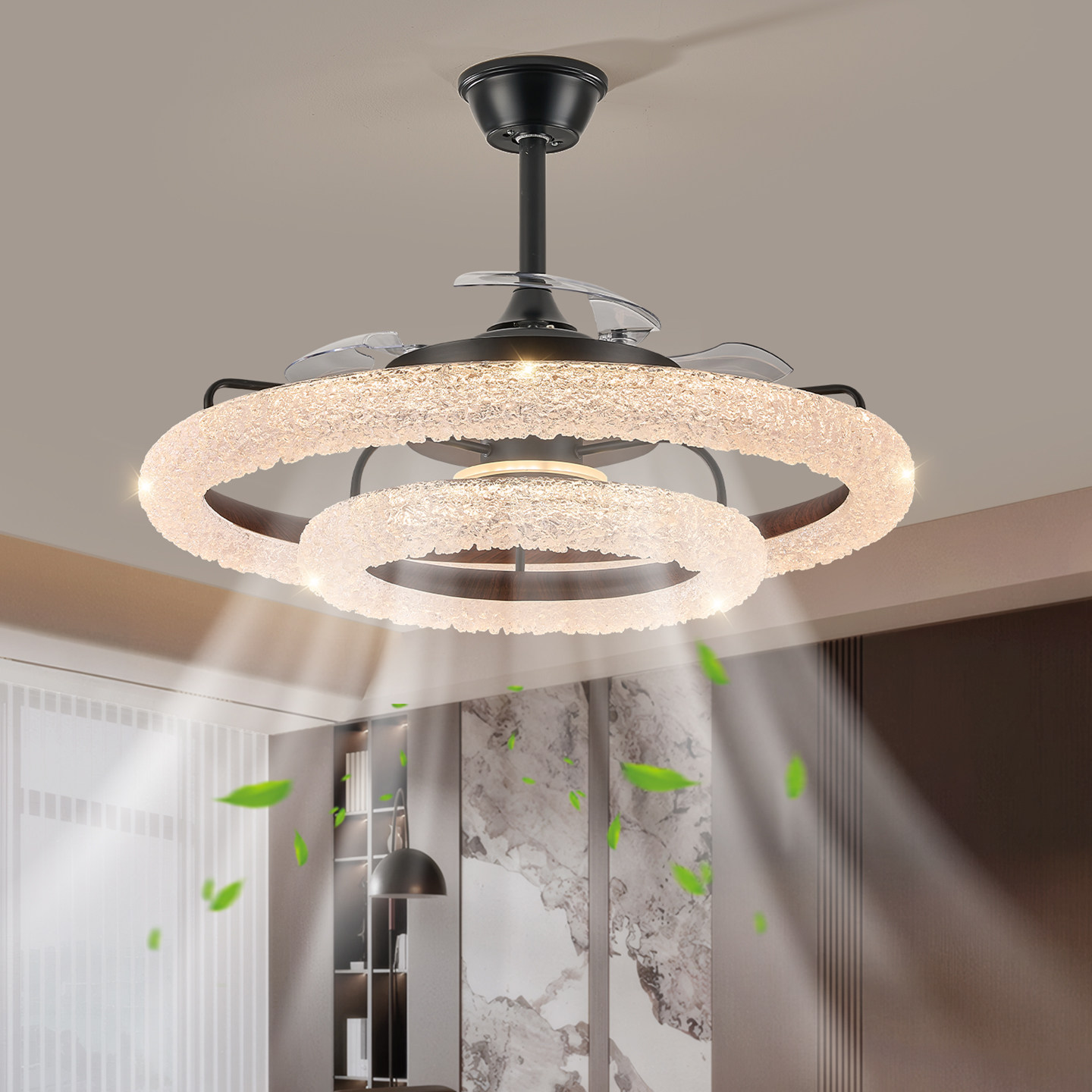 意式极简客厅风扇灯2026年新款轻奢高级感智能家用一体吊扇灯吊灯