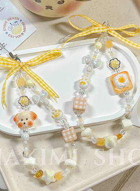 【HAKIMI】原创设计成品奶黄吐司小狗小猫可爱手机链相机绳蝴蝶结