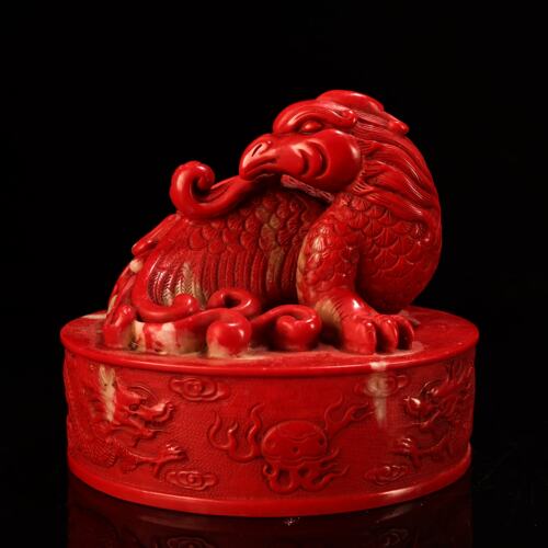 珍品旧藏收鸡血石大红袍料高浮雕錾刻凤印章