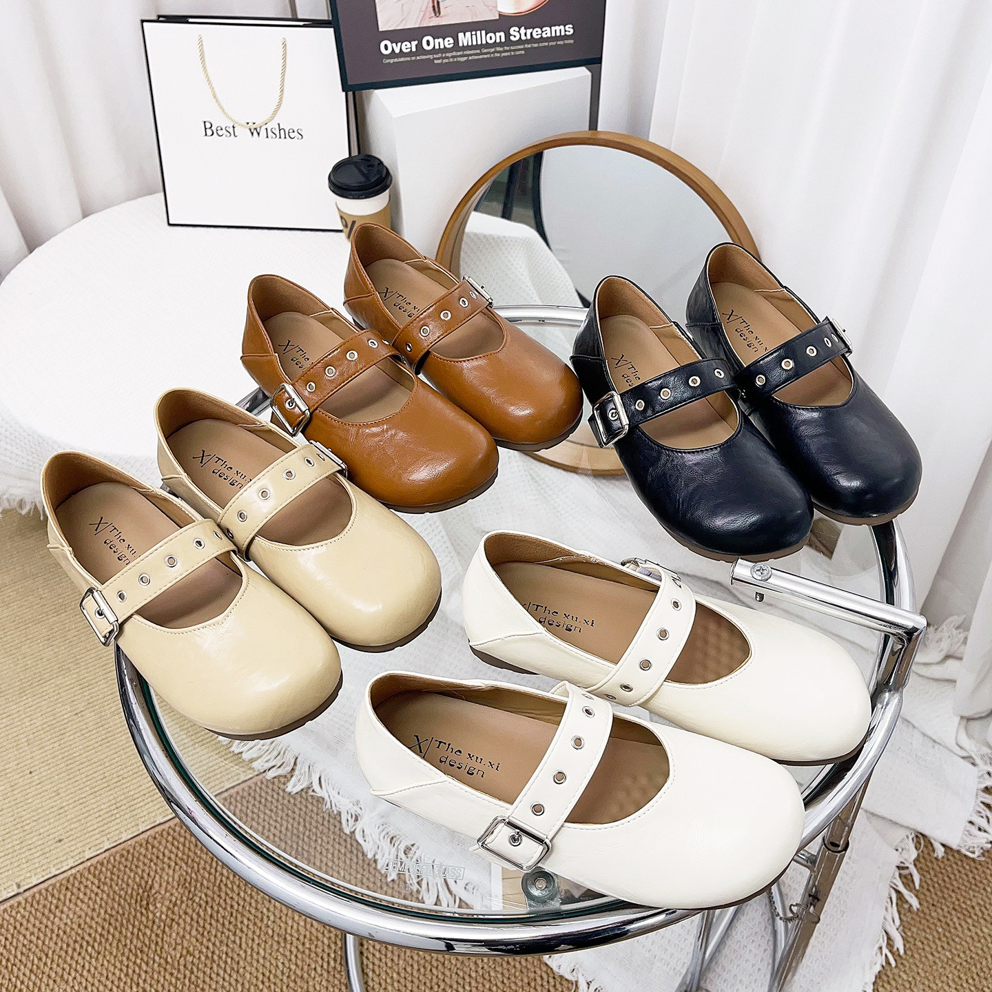 法式复古风圆头一字带玛丽珍鞋女平底浅口芭蕾舞单鞋百搭平底单鞋