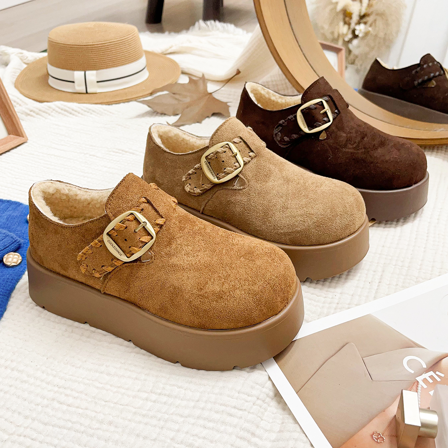 厚底增高全包休闲加绒勃肯鞋女