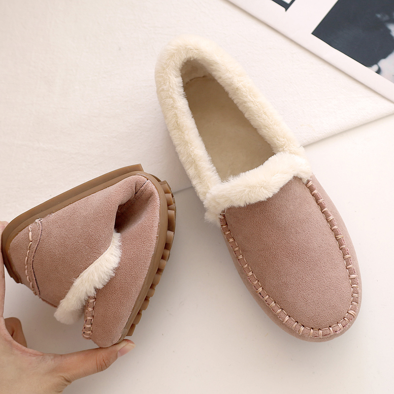 豆豆鞋女秋冬新款牛筋软底加绒保暖棉鞋舒适一脚蹬平底孕妇鞋