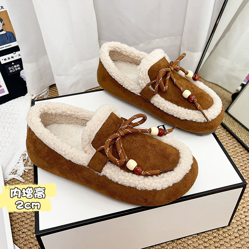 复古羊羔毛加绒豆豆鞋女冬季厚底