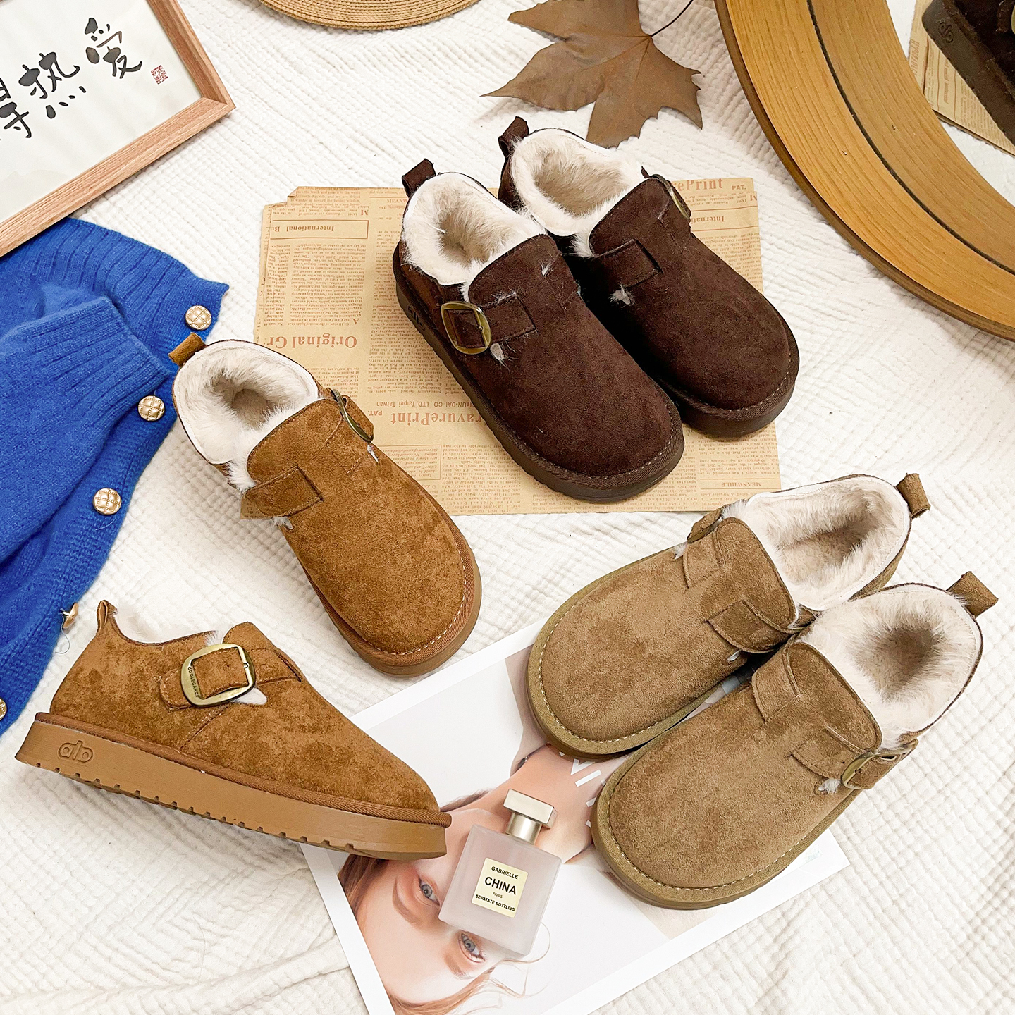 复古全包勃肯鞋女秋冬加绒保暖